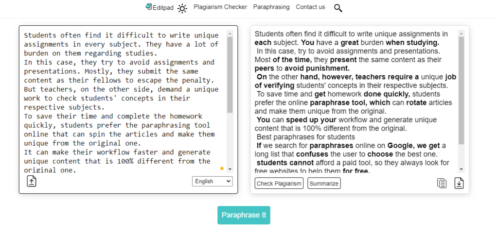 paraphrasing tool for assignment